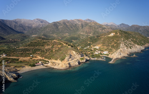 Aerial view on cretan village Almirida and Aliki beach. Crete, Greece. photo