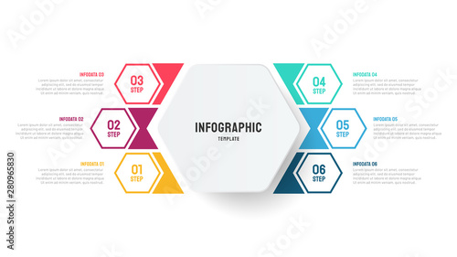 Business process chart design template. Creative infographic with 6 options, steps or process. Vector element for presentations. 