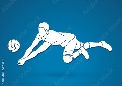 Man volleyball player action cartoon graphic vector