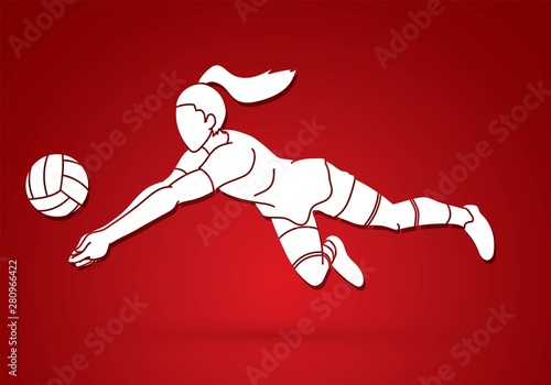 Woman volleyball player action cartoon graphic vector