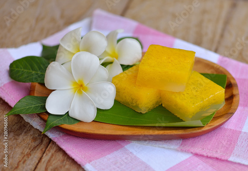 Thai dessert ,Thai sweets on a wooden background. photo