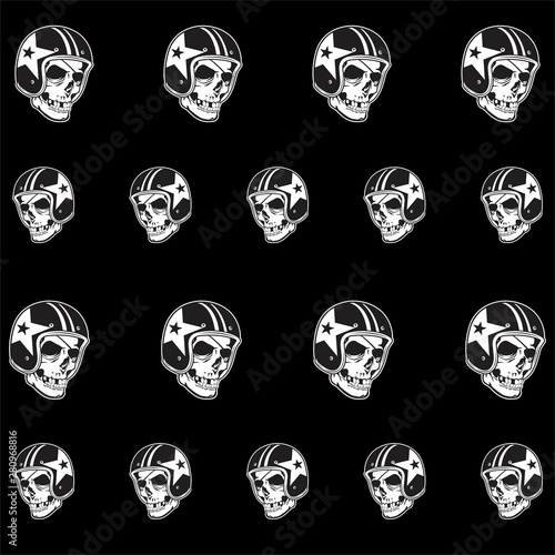 pattern retro skull bikers,.vector hand drawing,Shirt designs, biker, disk jockey, gentleman, barber and many others.isolated and easy to edit. Vector Illustration - Vector