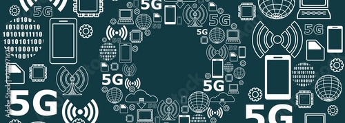Mobile gadgets technology relative vector image. Circle frame with technology thin line icons. 5G Network Symbol.