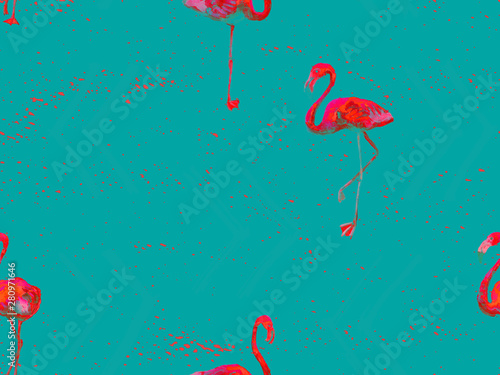 Large flamingo red hawaiian seamless pattern.