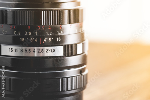 Vintage lens with manual focused by hand ,memory of photographer