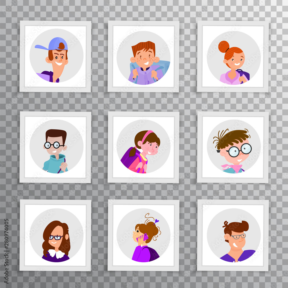 Set of avatars of funny children of schoolchildren, for social networks Set of avatars of funny children of schoolchildren, for social networks