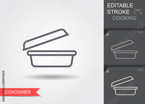 Food container. Line icon with editable stroke with shadow