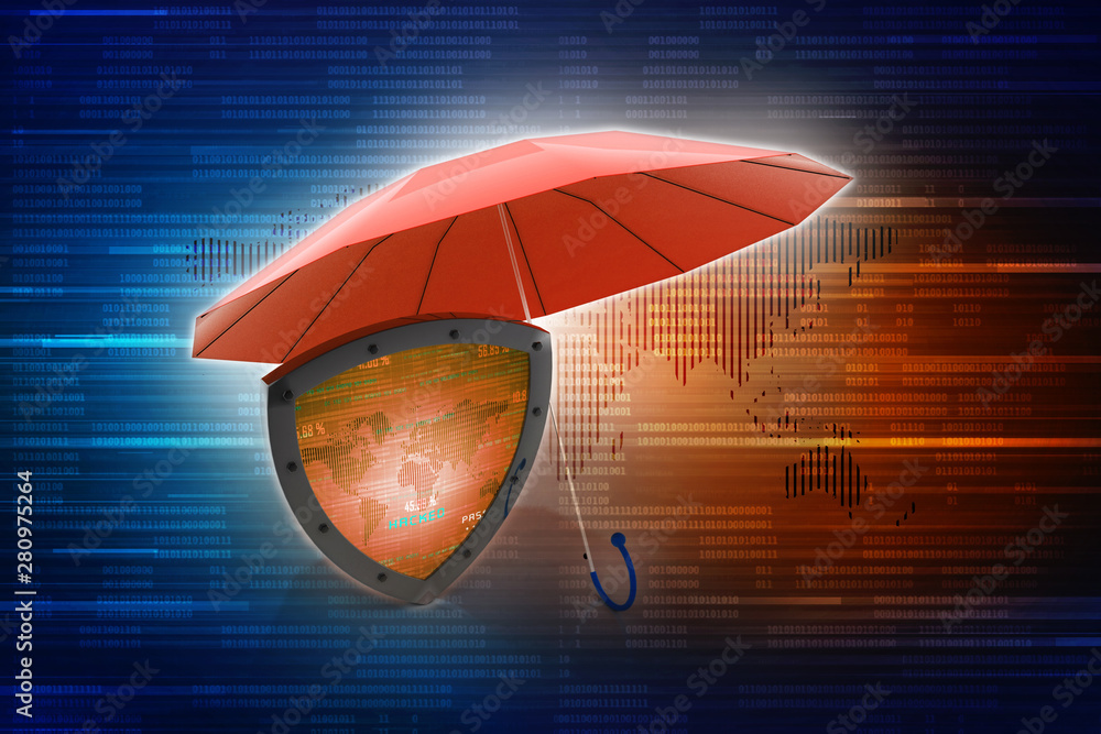 3d illustration Security concept - shield with umbrella