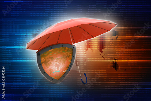 3d illustration Security concept - shield with umbrella