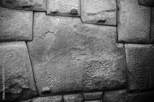 Slika na platnu Mythical twelve angled stone of Cusco placed exactly in black and white