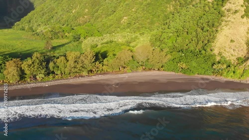 Waimanu Valley beach aerial half circle photo