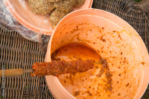 One of the most important dishes of Turkish cuisine, Adana kebab raw