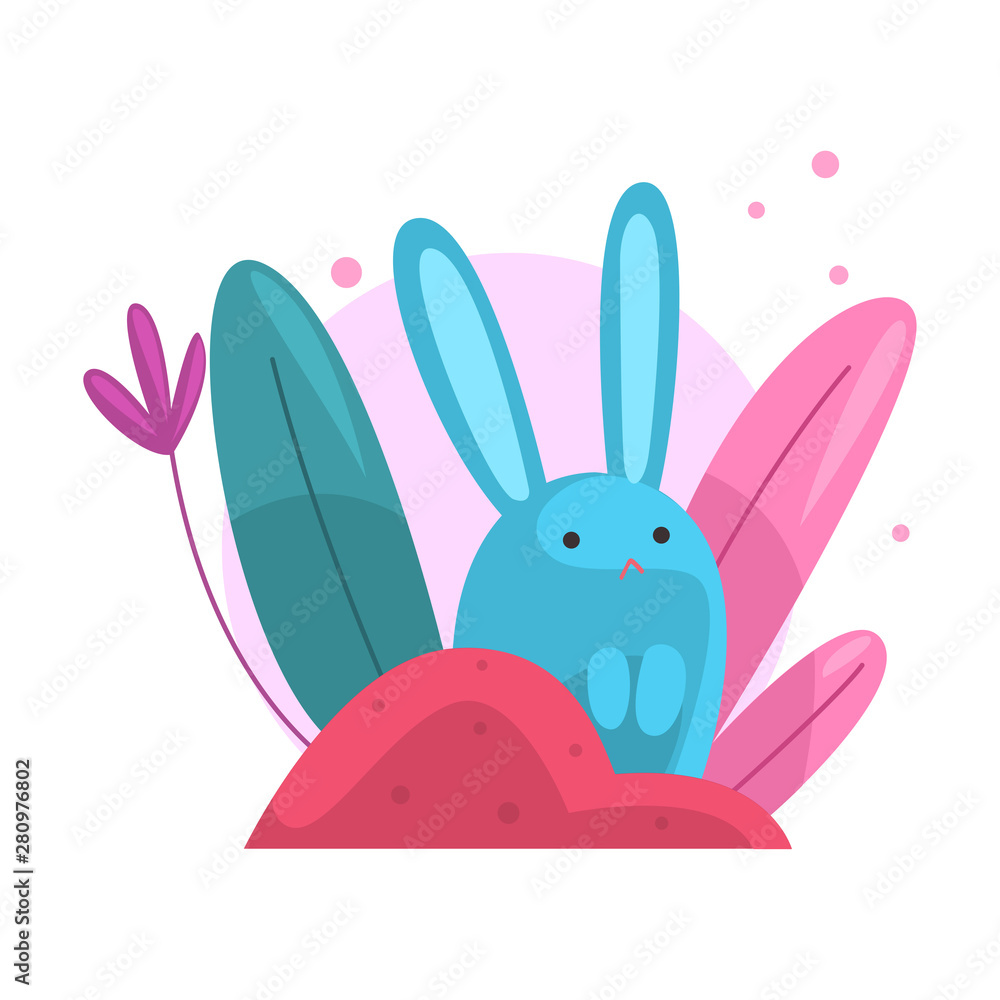 Cute Adorable Bunny Hiding and Peeking Out of Colorful Dense Grass Vector Illustration