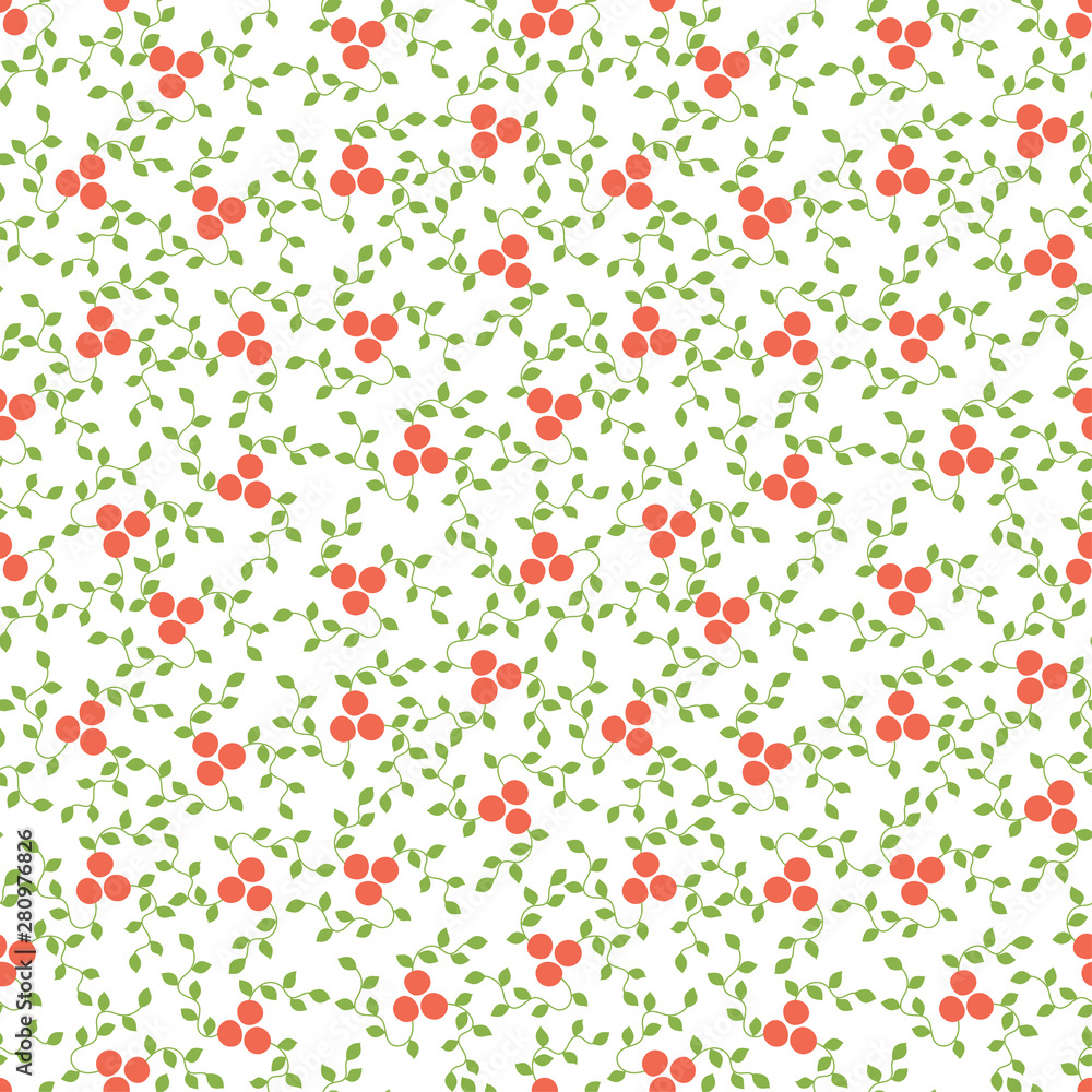 Seamless pattern. Mountain ash and viburnum. Vector red berries. Kid's fashion print. Design elements for textile or clothes. Hand drawn doodle repeating delicacies. Cute backgrounds Seamless pattern. Mountain ash and viburnum. Vector red berries. Kid's fashion print. Design elements for textile or clothes. Hand drawn doodle repeating delicacies. Cute backgrounds