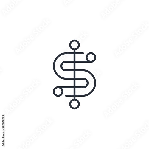 Electronic currency. Dollar. Vector linear icon, white background.