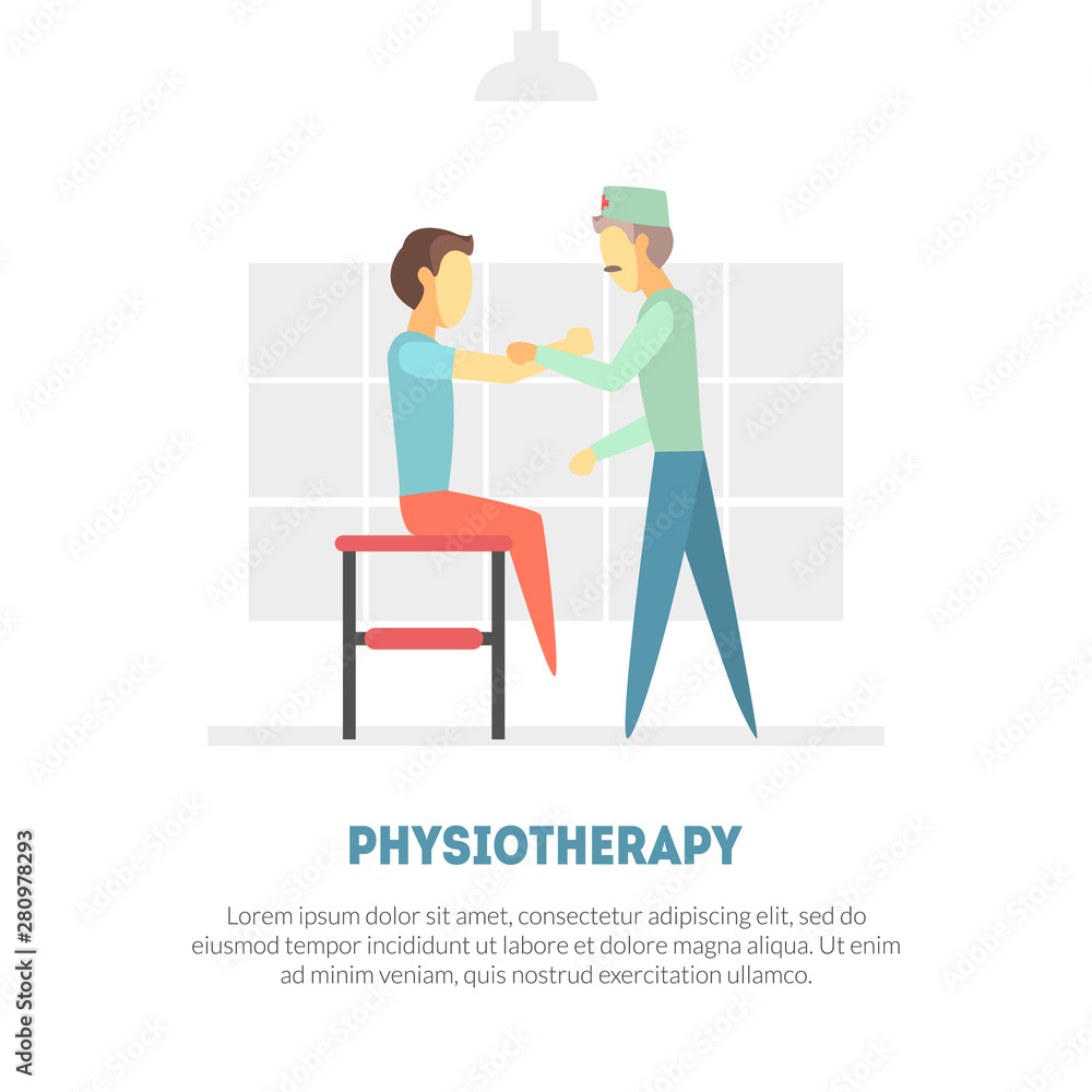 Male Patient Receiving Physical Therapy, Physiotherapy, Rehabilitation Banner Template, Orthopedic Exercises for People after Injuries Vector Illustration