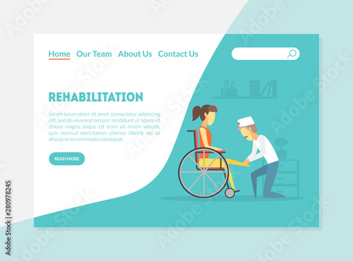 Rehabilitation Landing Page, Physiotherapy, Medical Treatment, Massage Banner, Orthopedic Exercises for People after Injuries Vector Illustration