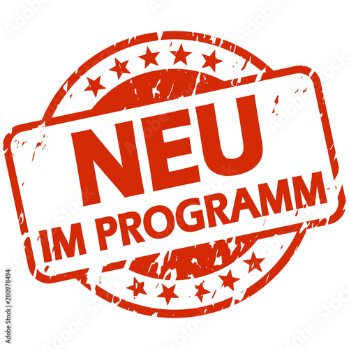 red stamp with Banner New in programm (in german)