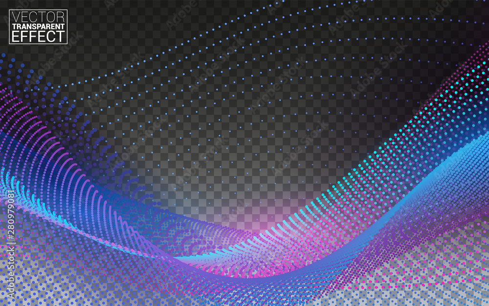 Dynamic particles sound wave flowing. Beautiful wave shaped array of glowing dots. Isolated on Transparent Background Vector Illustration Dynamic particles sound wave flowing. Beautiful wave shaped array of glowing dots. Isolated on Transparent Background Vector Illustration