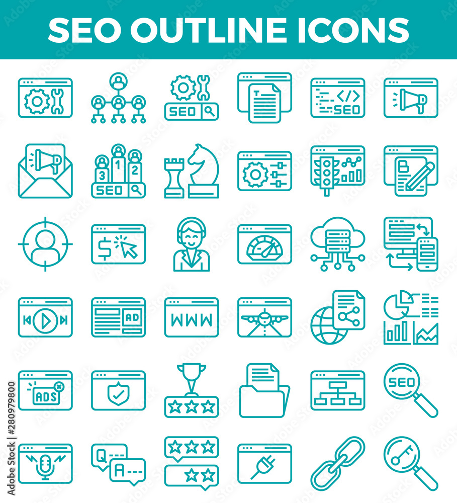 SEO Search engine optimization outline icons. Vector illustration