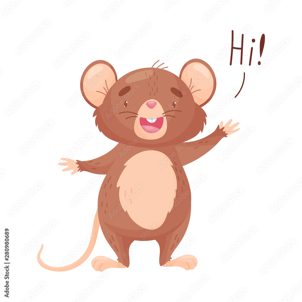 Cartoon mouse waving his hand and salutes. Vector illustration on white background. Cartoon mouse waving his hand and salutes. Vector illustration on white background.
