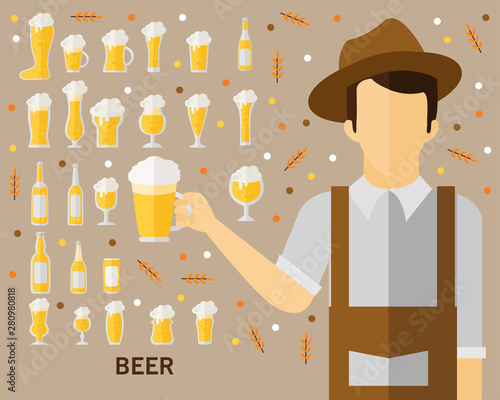 Beer concept background. Flat icons.