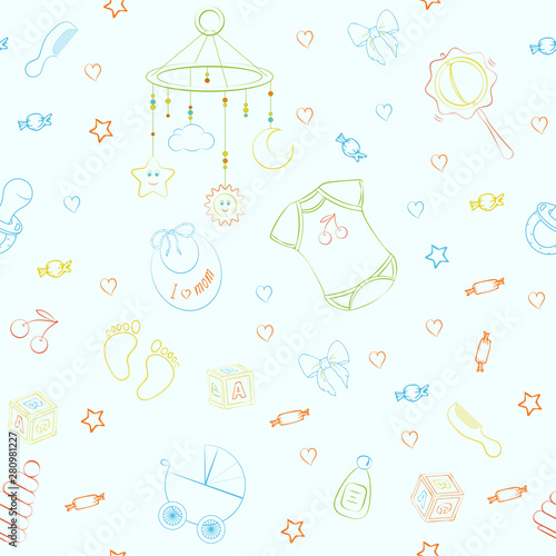 Seamless pattern with baby care items