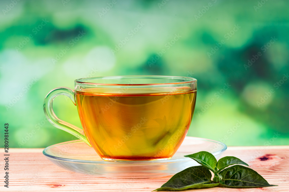 herbal tea bag and green background herbal tea bag and green background