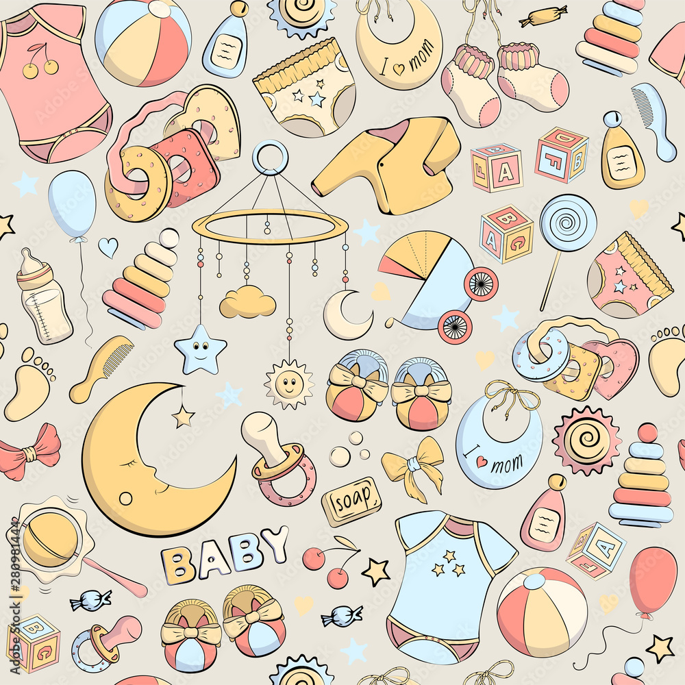 Seamless pattern with baby care items Seamless pattern with baby care items