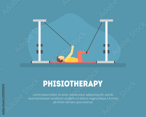 Physiotherapy, Rehabilitation Banner Template, Physical Medicine, Orthopedic Exercises for People after Injuries Vector Illustration