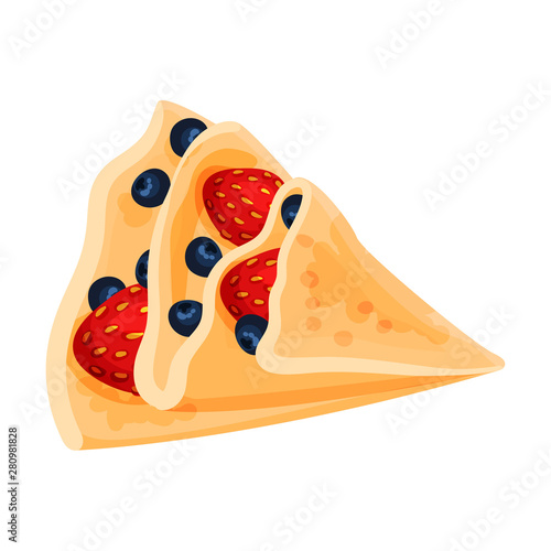 Pancake in the shape of a triangle with a filling of berries. Vector illustration on white background.