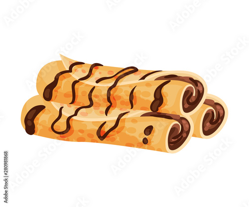 Rolls in the form of rolls with chocolate filling. Vector illustration on white background.