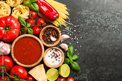 Cooking table with ingredients. Italian cuisine concept