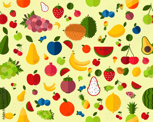 Vector flat seamless texture pattern fresh fruit.