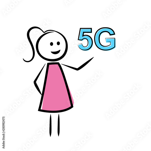weibliches Strichmännchen mit 5G