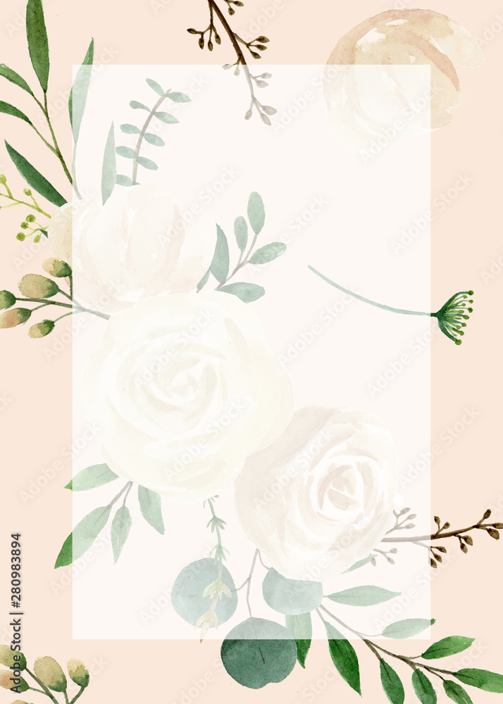 Background for wedding and greeting card. Wedding invitation card design. Flower watercolor.