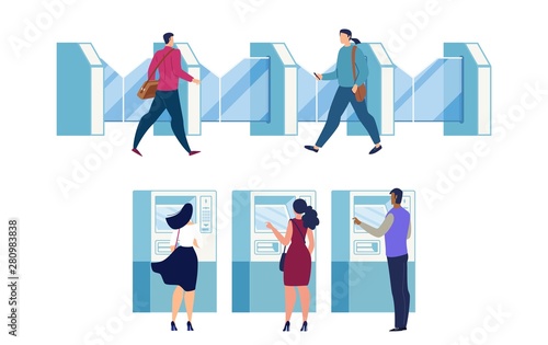 People Waiting Bus on Bus Stop Vector Illustration