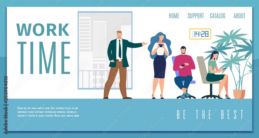 Working Time Efficiency Flat Vector Web Banner Working Time Efficiency Flat Vector Web Banner