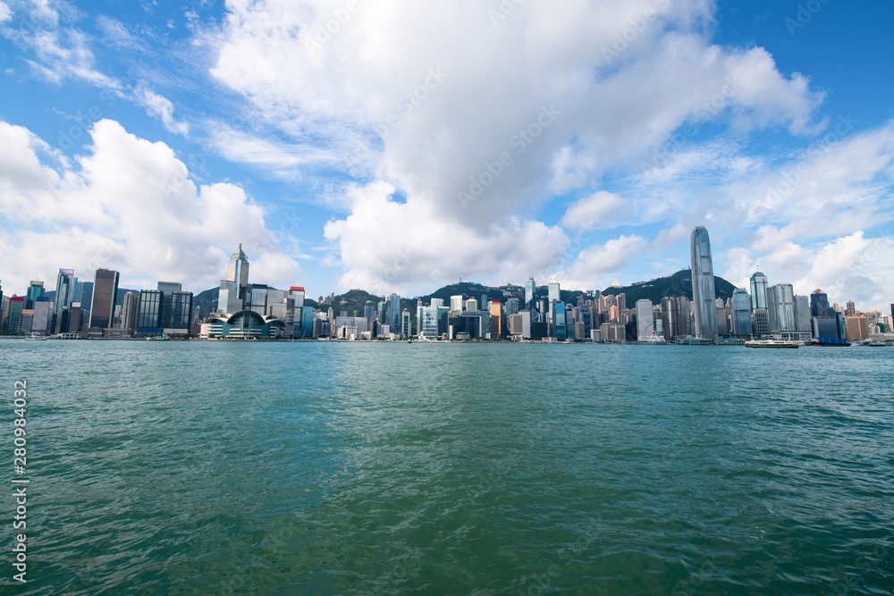 Skyline of Hong Kong city in a sunny day in summer