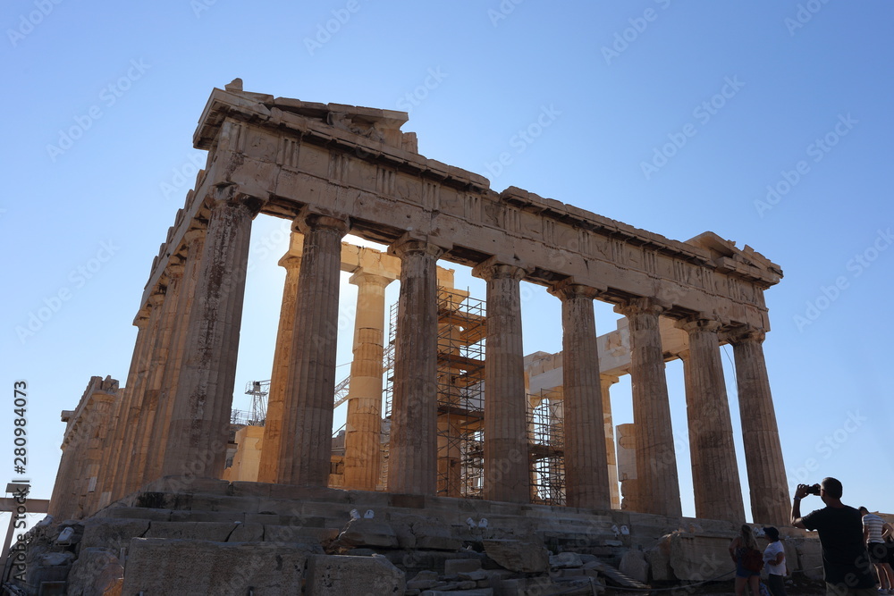 Athens, Greece - July 20, 2019: The Parthenon on the Acropolis of Athens, a UNESCO heritage site