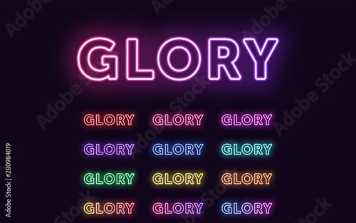 Neon text Glory, expressive Title, Glory word