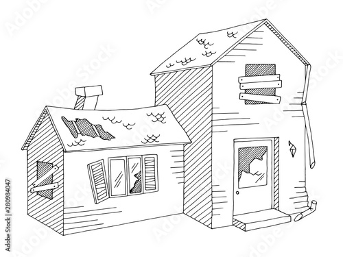 Old house exterior graphic black white isolated sketch illustration vector