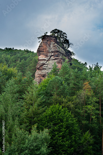 Rock in the middle of the forest in the Dahn Rockland in germany