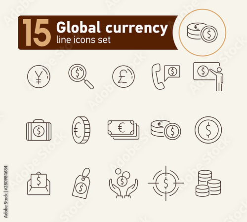 Global currency icon set. Dollar, cash, tax. Finances concept. Can be used for topics like converting money, trade, economy