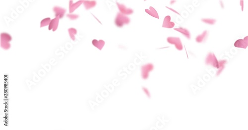 Pink paper hearts shape falling down.