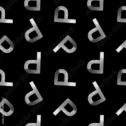 Seamless pattern with letters p on black
