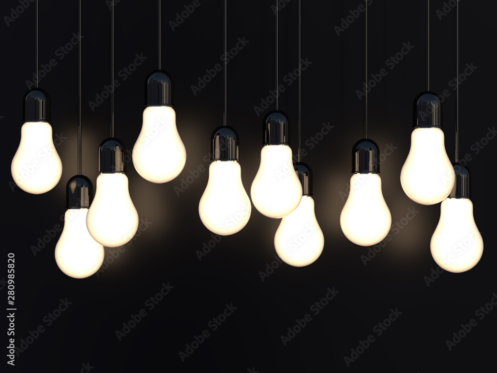 3d render of light incandescent bulbs glowing on black 3d render of light incandescent bulbs glowing on black