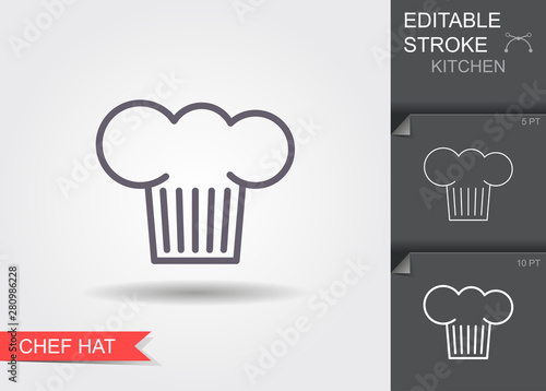 Chef hat. Line icon with editable stroke with shadow