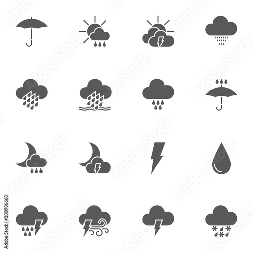 Autumn Weather vector icons set, modern solid symbol collection, filled style pictogram pack. Signs logo illustration. Set includes icons as cloud, rain, thermometer, umbrella, hurricane, thunderstorm