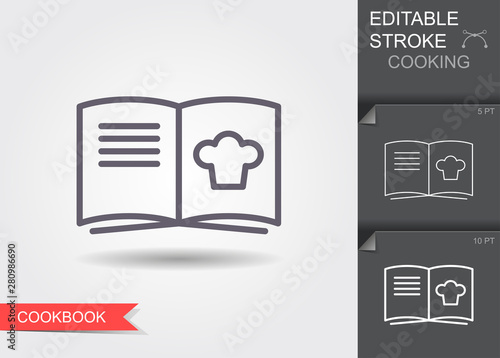 Cooking book. Line icon with editable stroke with shadow